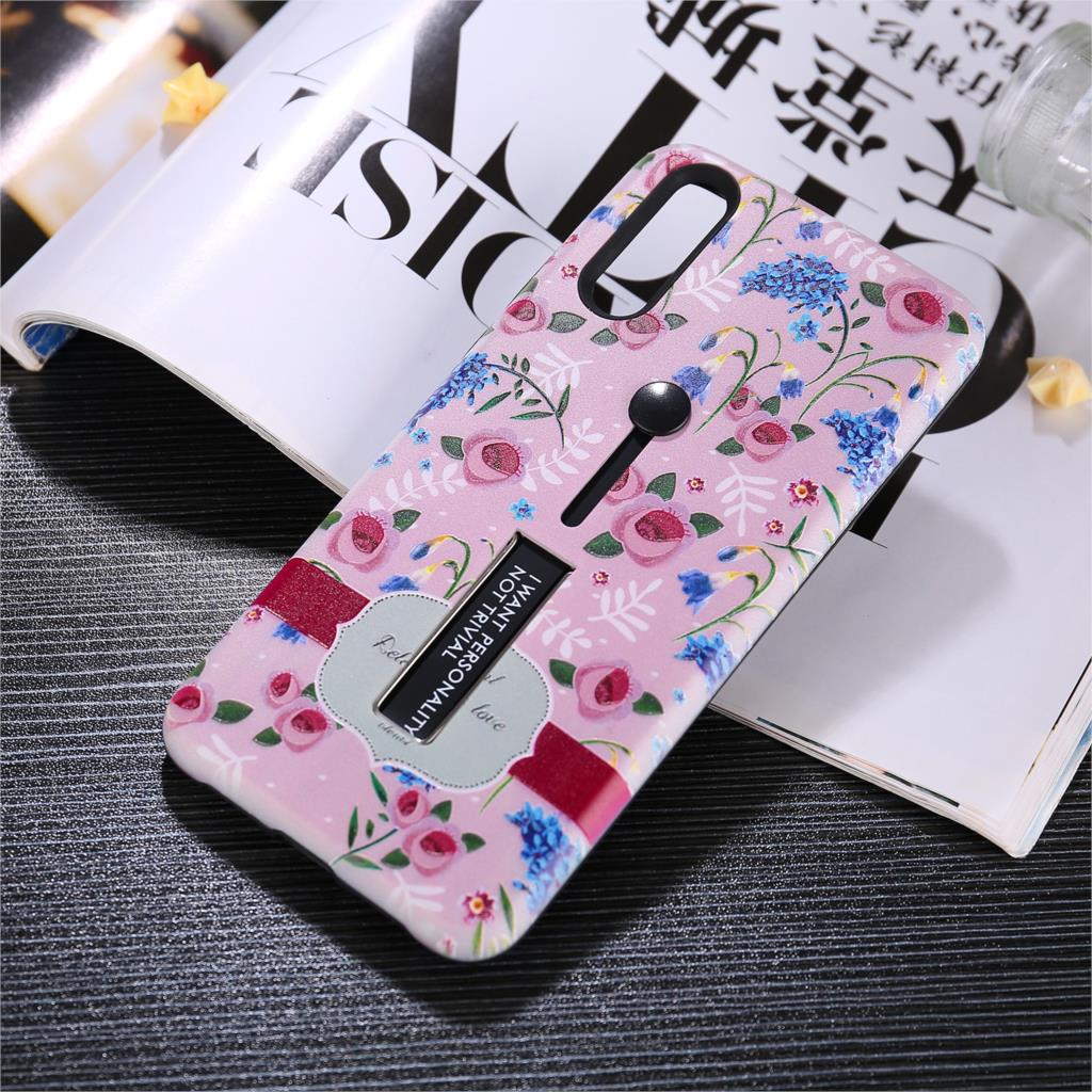 Case Huawei P20 #เคสฝาหลังมีที่สวมนิ้ว TPU + PC Kickstand รูปลายดอกไม้