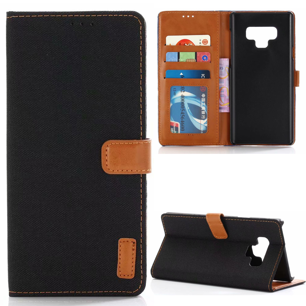 Case Samsung Galaxy Note 9 N960 #เคสฝาพับแบบกระเป๋าสตางค์หนัง PU ผิวผ้ายีนส์