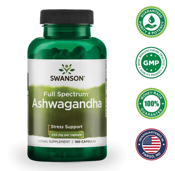 โสมอินเดีย Ashwagandha 450 mg 100 Capsules (Swanson®)