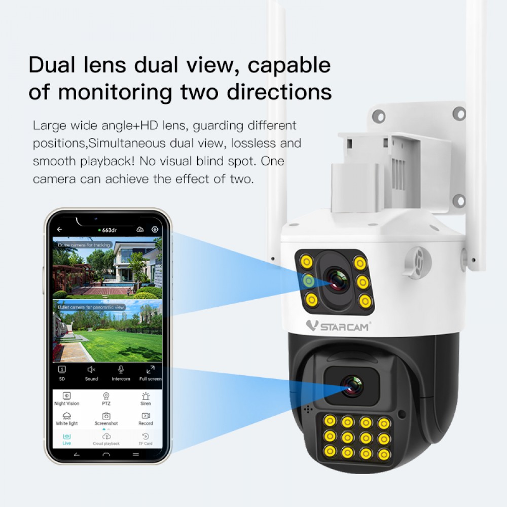 Vstarcam Vstarcam กล้องวงจรปิดกล้องใช้ภายนอก2เลนส์แบบใส่ซิมการ์ด รุ่นCG663DR ภาพคมชัด2ล้านพิกเซล ขาว