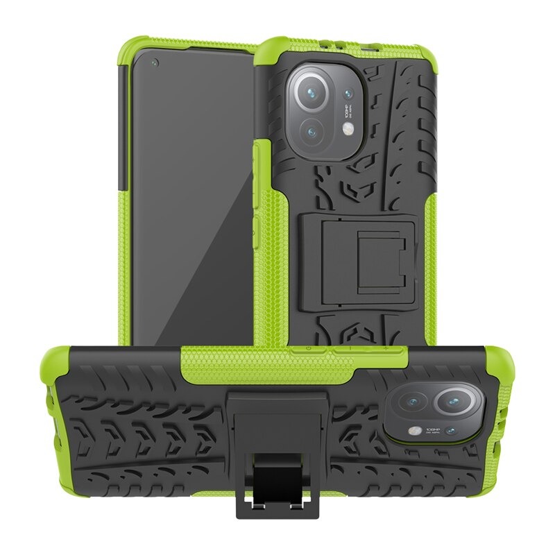 Case Xiaomi Mi 11 #เคสฝาหลังกันลื่น Cool Tyre Pattern Kickstand (PC + TPU)