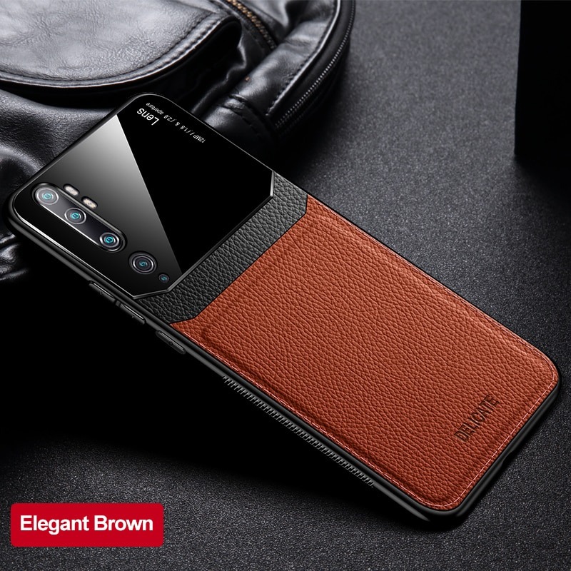 เคส Xiaomi Mi Note 10 Pro #เคสฝาหลังไฮบริด PU +TPU + glass สีทูโทน Shockproof Leather Mirror Glass Silicone Phone Back Cover
