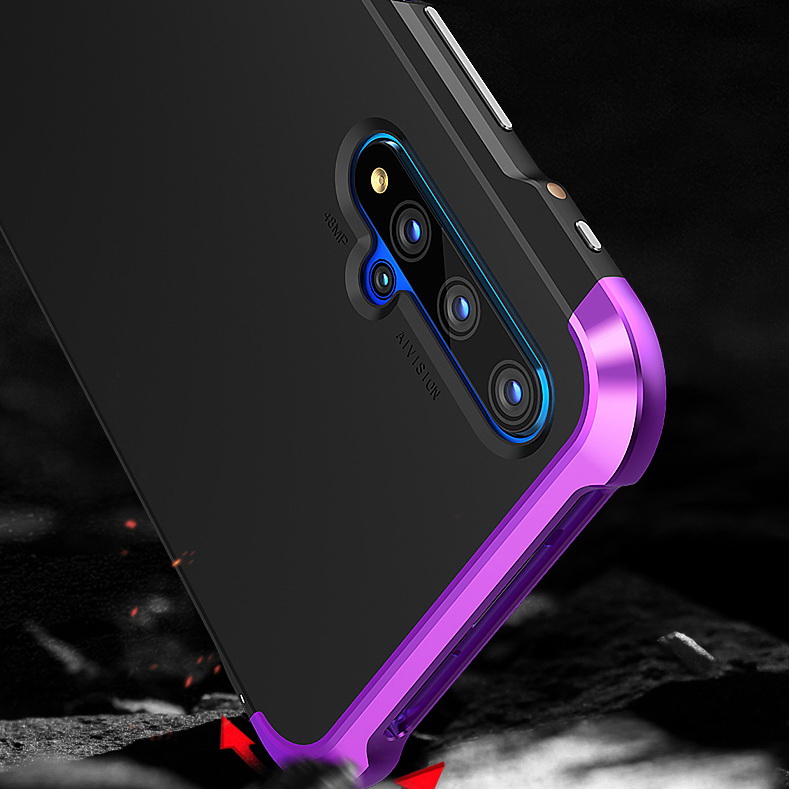 เคส Huawei Nova 5T #เคสฝาหลังกรอบโลหะบนล่างกันกระแทก + ฝาครอบหลังพลาสติก Shockproof Metal Frame + PC Cover Phone Case with Buckle สีน้ำเงิน (พร้อมส่ง)