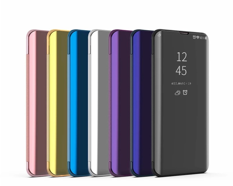 เคส Samsung Galaxy A8 Star #เคสฝาพับปกโปร่งแสงผิวเงา Electroplating Mirror Surface Window View