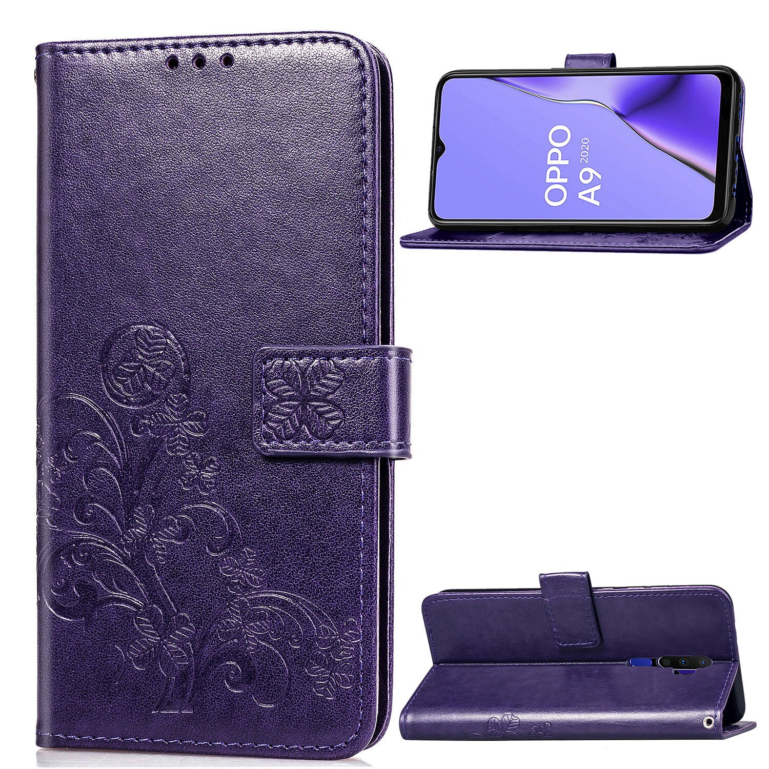 Case OPPO A9 (2020)/A5 (2020) #เคสฝาพับมีช่องใส่บัตร Imprint Clover Pattern Leather Wallet