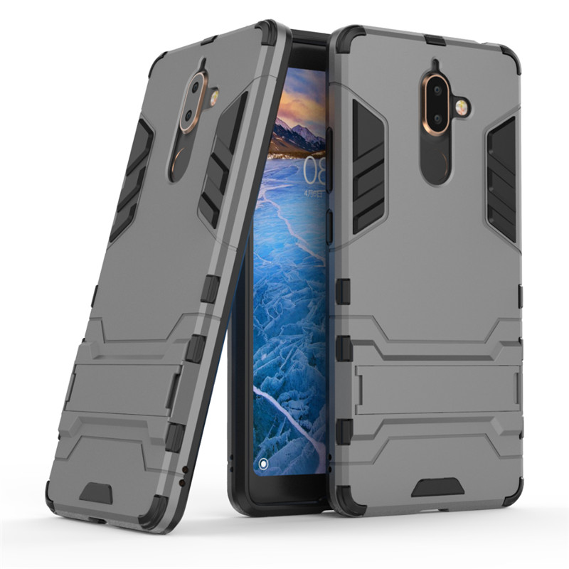 Case Nokia 7 plus #เคสฝาหลังพลาสติก ไฮบริด TPU + Kickstand สีสันสวยงาม
