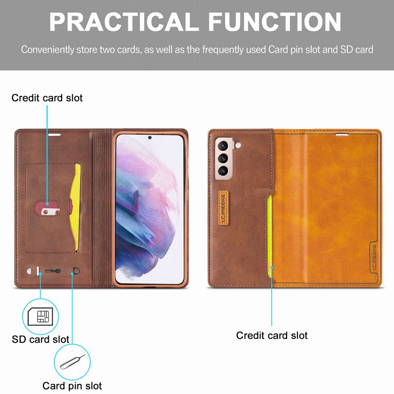 Case Samsung Galaxy S21+ #เคสฝาพับหนัง PU สไตล์กระเป๋าสตางค์พร้อมช่องใส่การ์ด Fashion Retro Card Slot Wallet Flip Cover PU Leather Phone Case