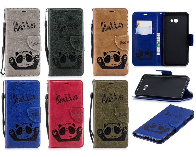 Case Samsung Galaxy J4+ #เคสฝาพับหนัง PU พิมพ์ลาย Hello Panda Leather Wallet