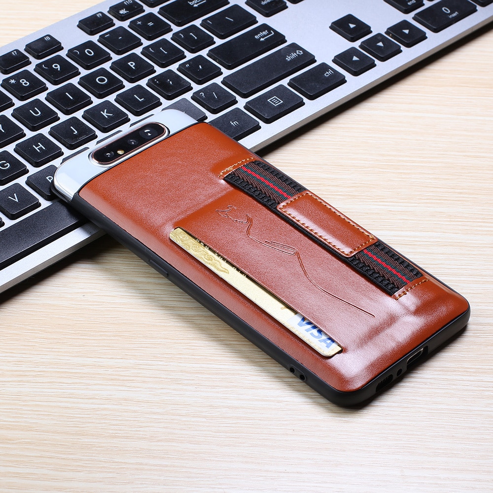 Case Samsung Galaxy A80 #เคสฝาหลังมีที่ใส่บัตรหนัง PU + TPU พร้อมสายรัดสวมนิ้ว