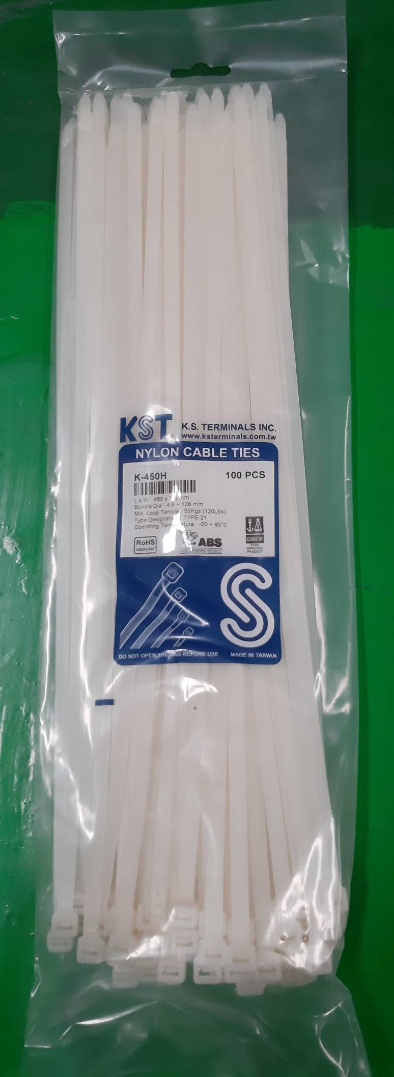 เคเบิ้ลไทร์ 18 นิ้วขาว 450x7.6mm
