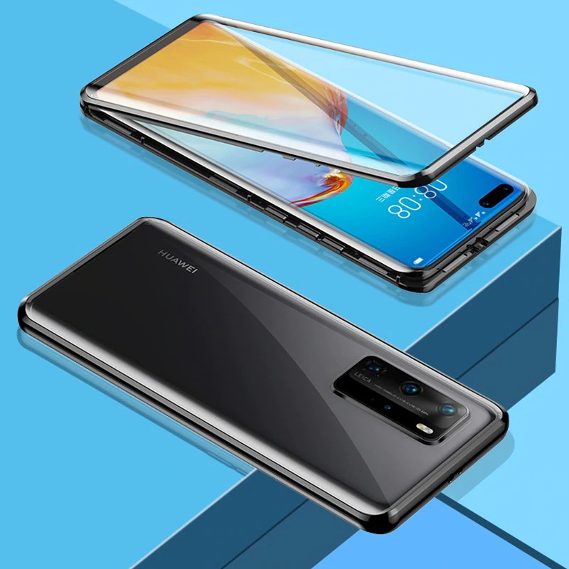 Case Huawei P40 #เคสฝาครอบกระจกประกบหน้าหลังขอบโลหะดูดซับแม่เหล็ก Fully Protection Magnetic Adsorption Glass Metal Phone Protective