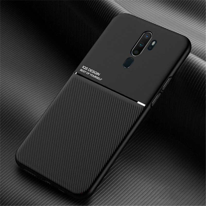 เคส OPPO A9 (2020) / A5 (2020) #เคสฝาหลัง TPU เคลือบหนัง PU สไตล์ธุรกิจที่เรียบง่ายมีแผ่นเหล็กในตัว Minimalist Business Style Leather Coated TPU Built-in metal magnetic plate