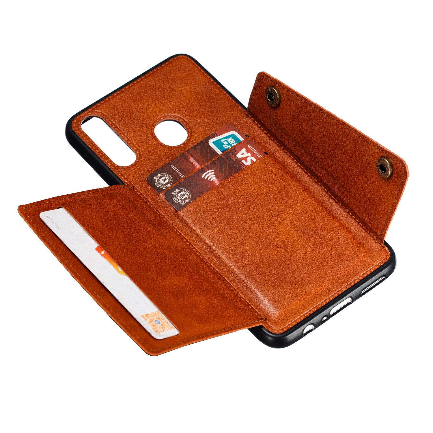 Case Samsung Galaxy A20s #เคสฝาหลัง TPU เคลือบหนัง PU มีที่เก็บบัตร PU Leather Coated TPU Card Holder Magnetic Kickstand