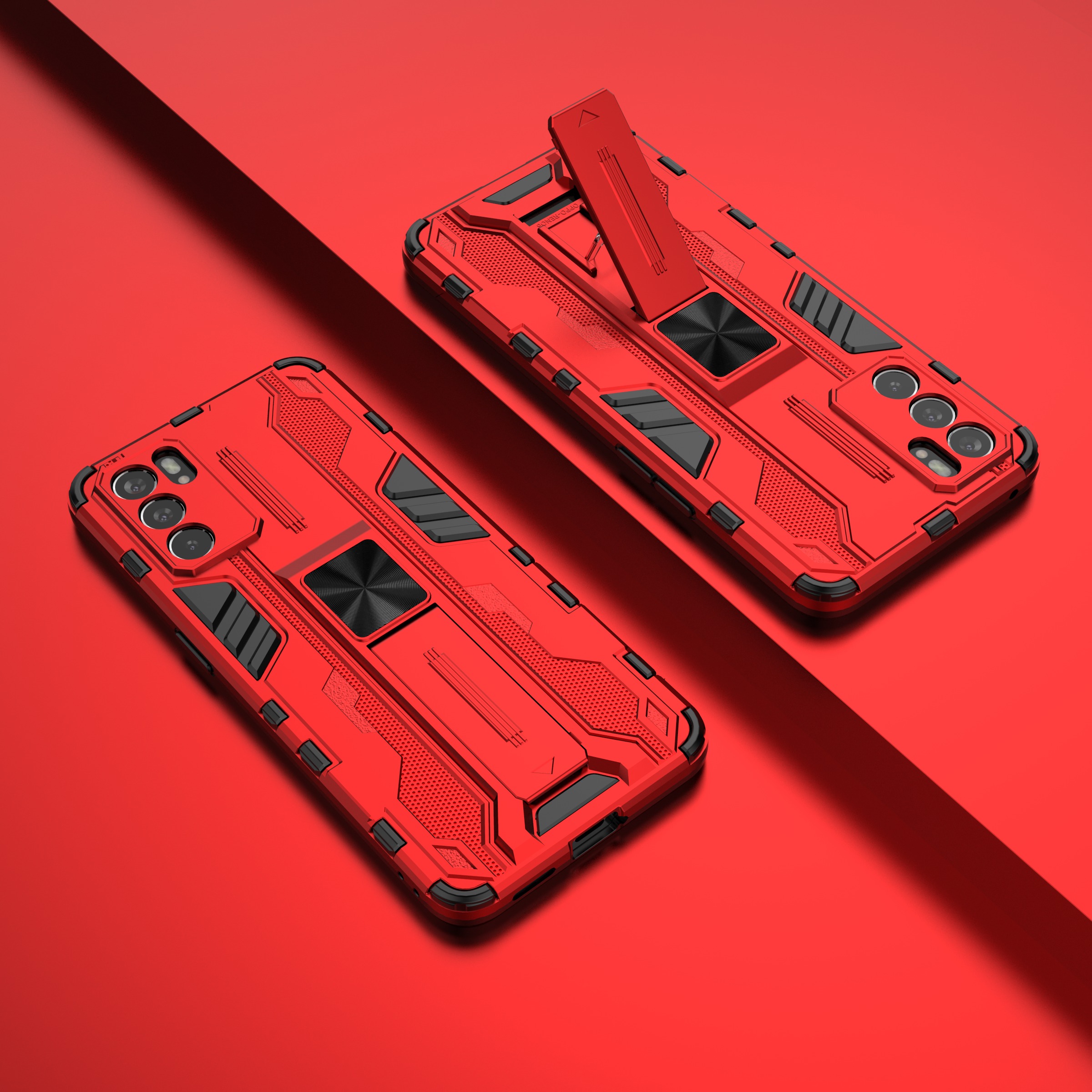 เคส OPPO Reno 6 5G #เคสฝาหลังพลาสติก ไฮบริด TPU + Kickstand Case Armor Stlye TPU Soft Rubber