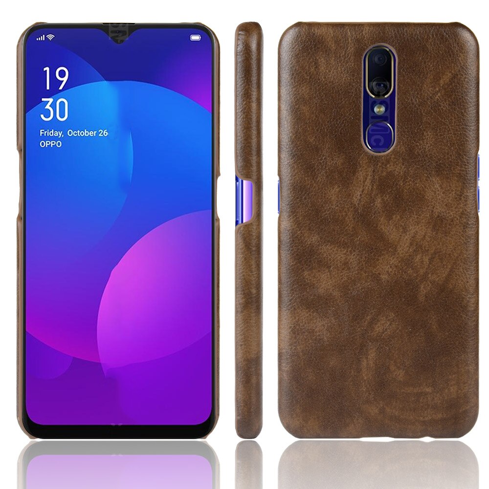 เคส OPPO F11 Pro #เคสฝาหลังพลาสติกแข็งเคลือบหนัง PU ลายผิวลิ้นจี่ Litchi Skin Leather Coated