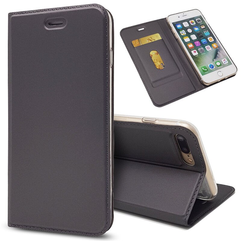 Case iphone 7 plus / 8 plus #เคสฝาพับหนัง PU Magnetic Adsorption Stand Leather Card Holder