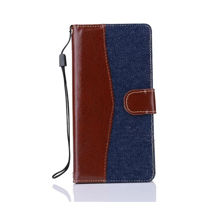 เคส Huawei P9 Plus ฝาพับสไตล์กระเป๋าสตางค์หนัง PU เย็บกับผ้ายีนส์