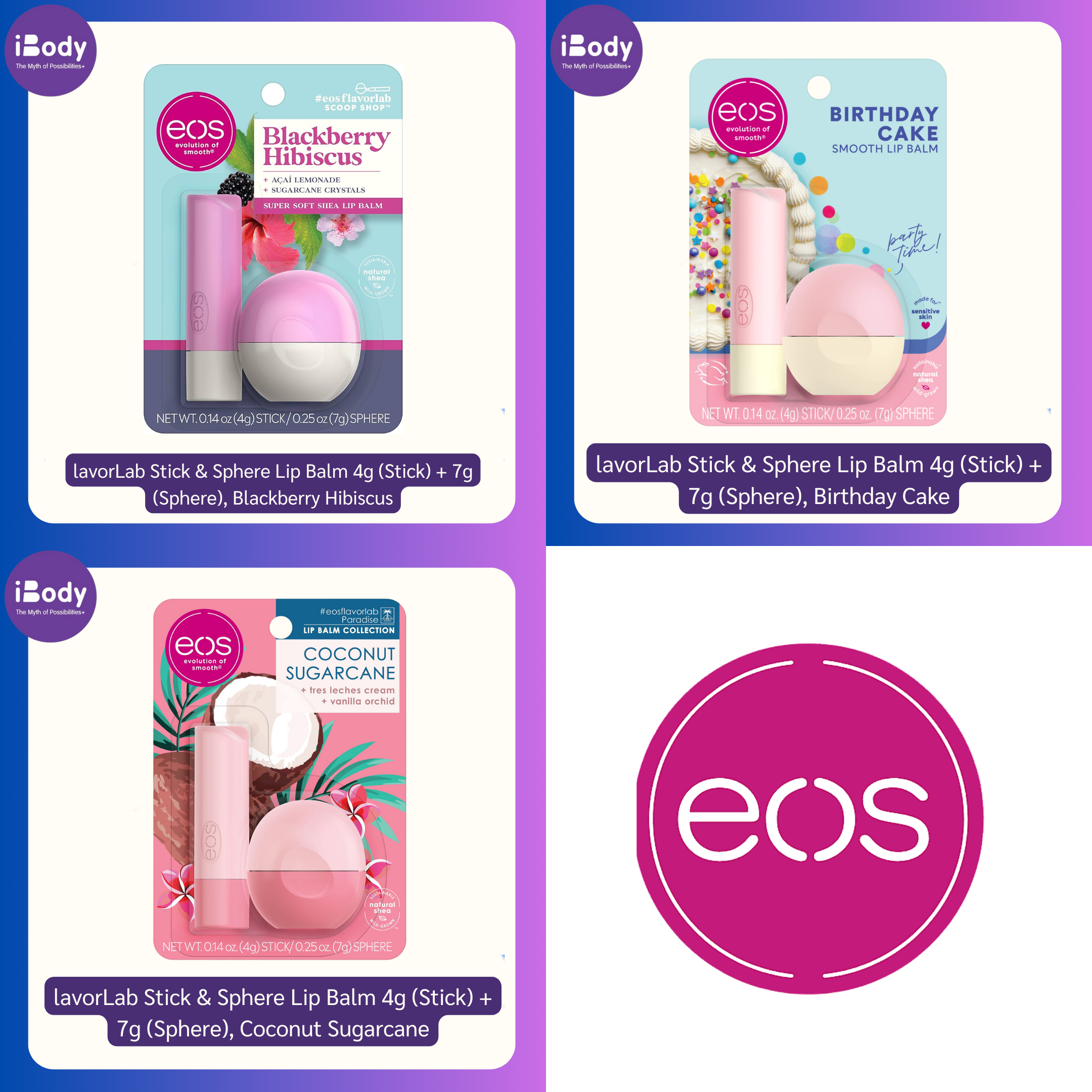 eos® FlavorLab Stick & Sphere Lip Balm 4g (Stick) + 7g (Sphere) ลิปบาล์ม บำรุงริมฝีปาก แพ็ค 2 ชิ้น ลิปไข่ Set 2 Pieces