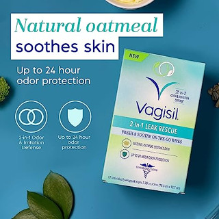 Vagisil® 2-in-1 Leak Rescue Fresh & Soothe On-The-Go Wipes 12 Count แผ่นเช็ด ทำความสะอาดจุดซ่อนเร้น