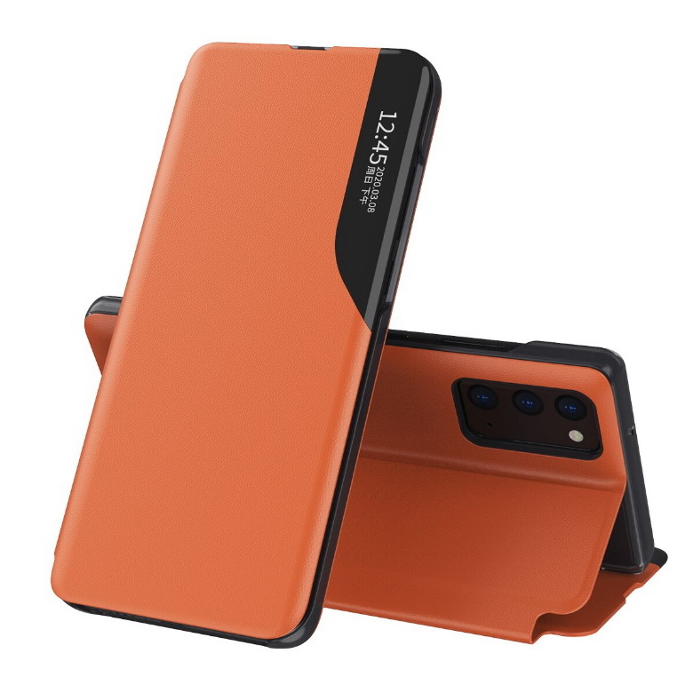 Case Samsung Galaxy S20 FE / S20 FE 5G #เคสฝาพับเคลือบผิวหนัง PU มีช่องวิวด้านข้างพับวางตั้งได้ Smart Flip kickstand leather Cover