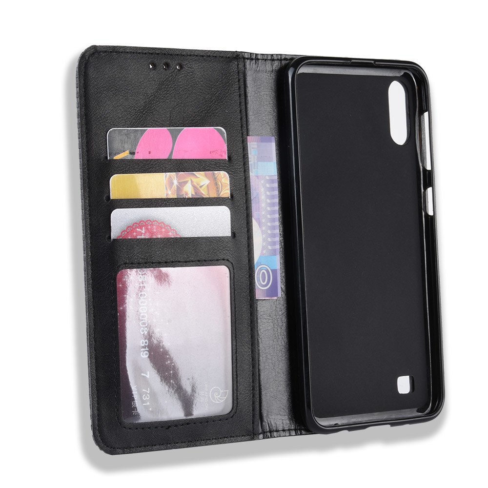 เคส Samsung Galaxy A10 #เคสฝาพับปกหนังสไตล์วินเทจดูดซับอัตโนมัติแบบกระเป๋าสตางค์