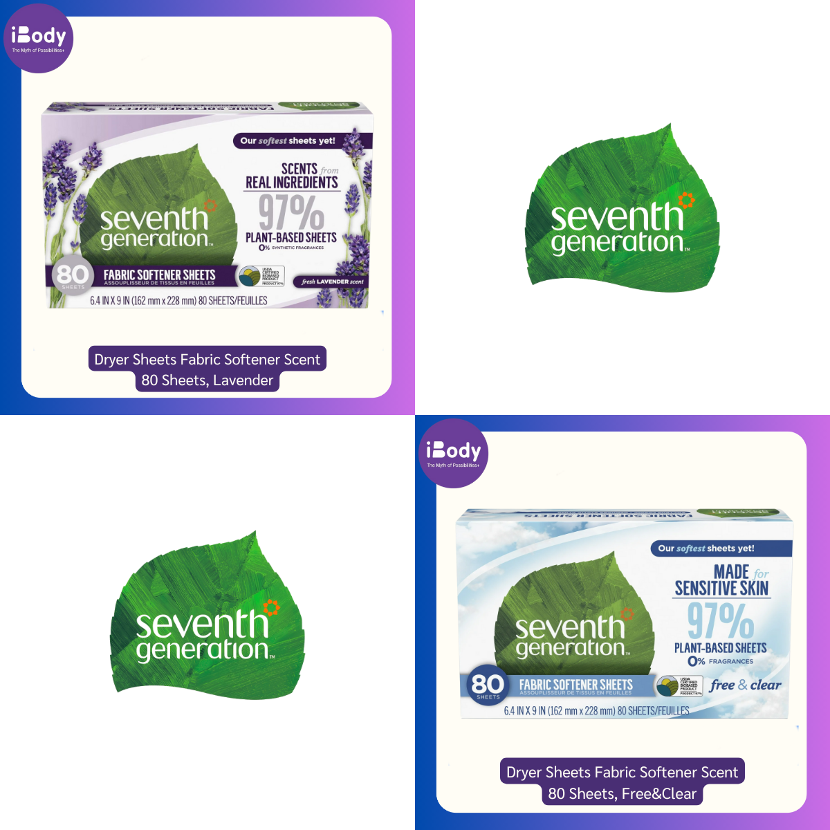 Seventh Generation® Dryer Sheets Fabric Softener Scent, 80 Sheets แผ่นหอมอบผ้า แผ่นปรับผ้านุ่ม