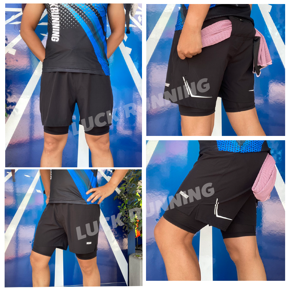 กางเกงวิ่งมาราธอน 2-in-1 มีซิปกระเป๋าหลัง มีช่องเก็บผ้าเช็ดเหงื่อได้ ARSUXEO รุ่น B192(F6)