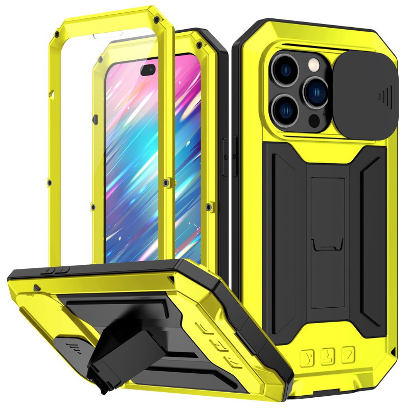 เคส iPhone 13 Pro Max#เคสกันกระแทก ป้องกันเต็มรูปแบบมีขาตั้งพับได้ โลหะ + ซิลิโคน + PC