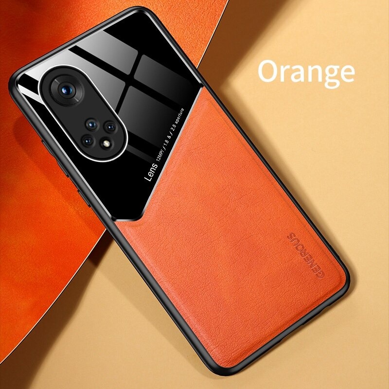 เคส Huawei Nova 9 #เคสฝาหลังไฮบริด PU +TPU + glass สีทูโทน Shockproof Leather Mirror Glass Silicone Phone Back Cover