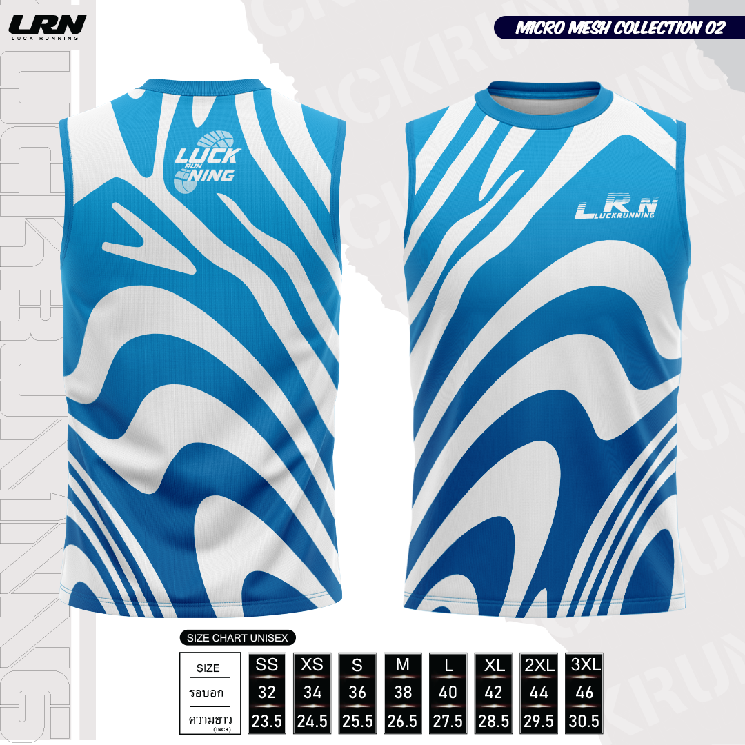 เสื้อวิ่งพิมพ์ลายแขนกุด LRN Collection 02 เนื้อผ้า Micro Mesh สำหรับวิ่งมาราธอน (MM12-02)