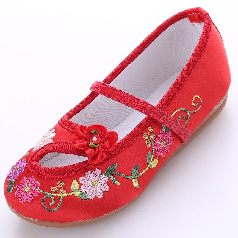 รองเท้าเด็ก สไตล์จีน ลายดอกสีแดง