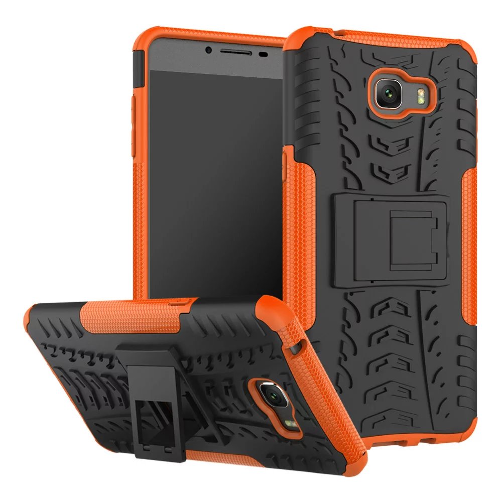 เคส Samsung Galaxy C9 Pro #เคสฝาหลังกันลื่น Cool Tyre Pattern Kickstand (PC + TPU) สวยงามทันสมัย