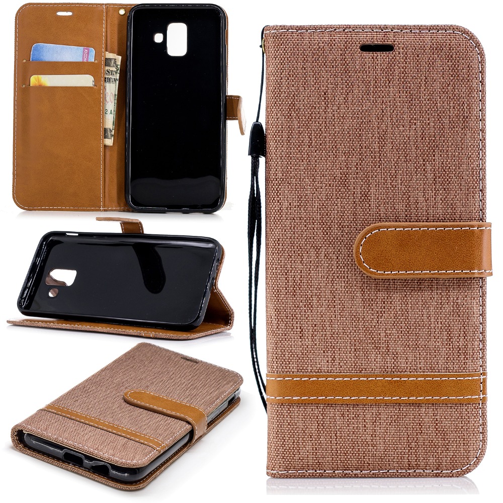 Case Samsung Galaxy A6 (2018) #เคสฝาพับหนัง PU พร้อมสายคล้องมือ