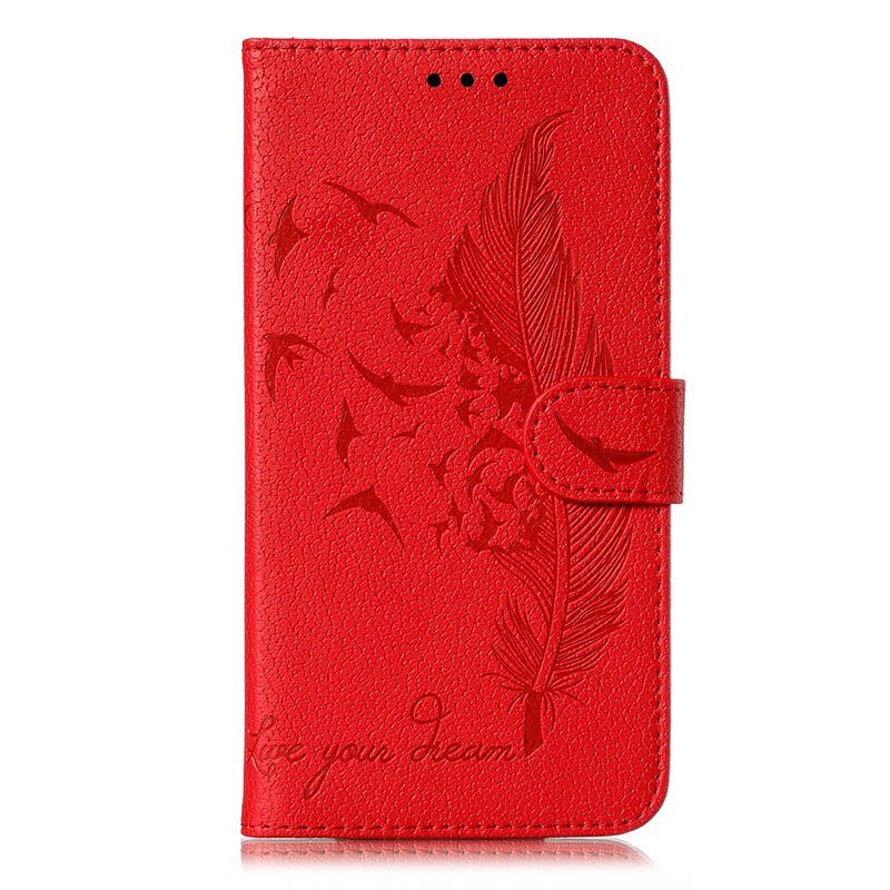 Case Samsung Galaxy A20s #เคสฝาพับหนัง PU แบบกระเป๋า Imprint Feather Pattern