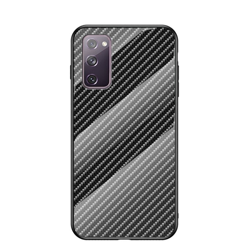 เคส Samsung Galaxy S20 FE / S20 FE 5G #เคสฝาหลัง Gradient Color ลายคาร์บอนไฟเบอร์ Carbon fiber texture Glass Hybrid Soft Silicone Cover