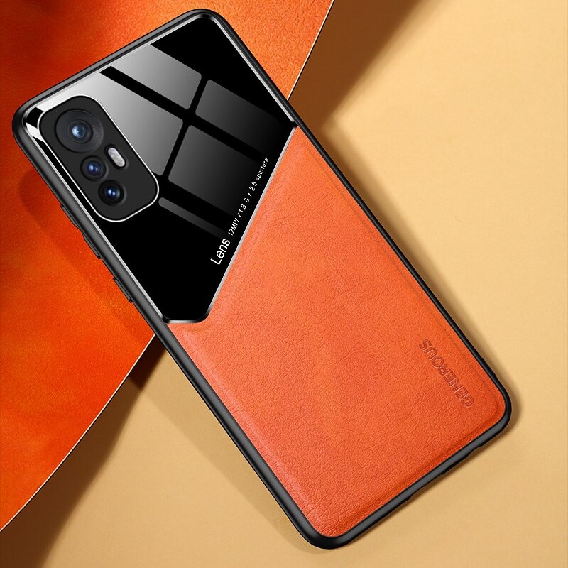 เคส Xiaomi 12 Pro #เคสฝาหลังไฮบริด PU +TPU + glass สีทูโทน Shockproof Leather Mirror Glass Silicone Phone Back Cover