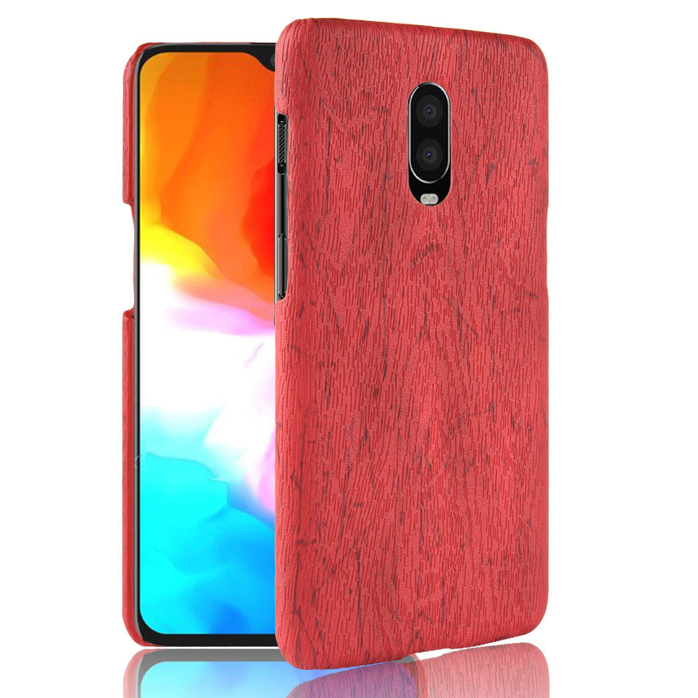 เคส OnePlus 6T #เคสฝาหลังพลาสติกแข็งเคลือบผิวลายไม้สีสันสดใส Wood Texture PU Leather Coated