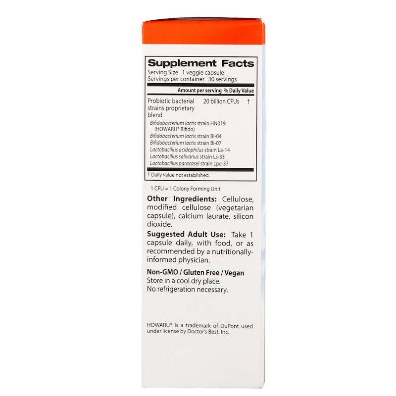 Doctor's Best® Premium Probiotics 20,000 Billon 30 veggie Caps, Digestivewith Howaru โปรไบโอติค ล้านตัว 6 สายพันธุ์