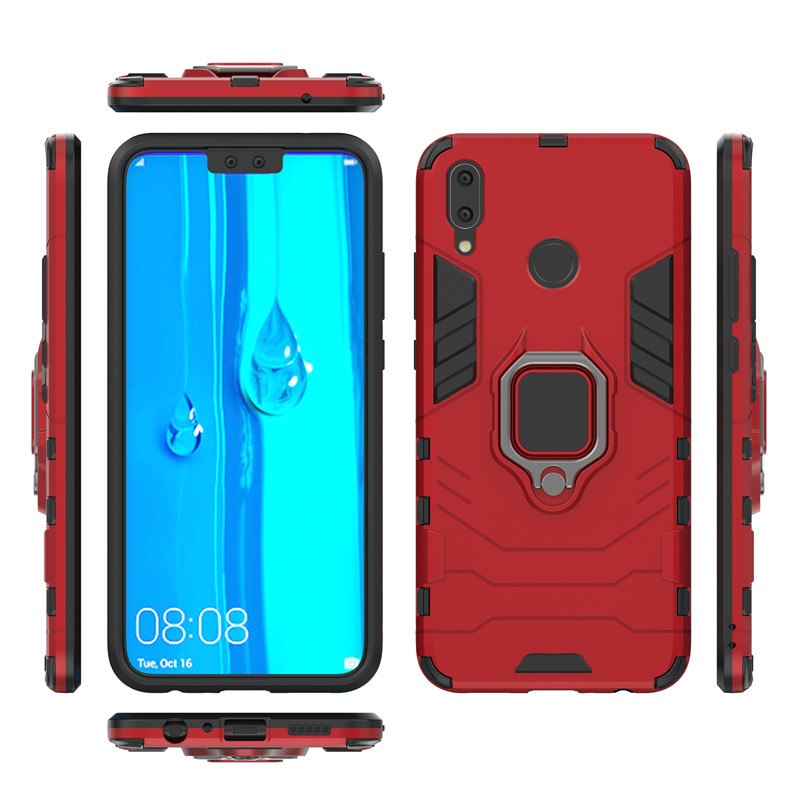 Case Huawei Y9 (2019) #เคสฝาหลังพลาสติกแข็ง +TPU Hybrid Case มีแหวนสวมนิ้วโลหะ สีสันสวยงามทันสมัย