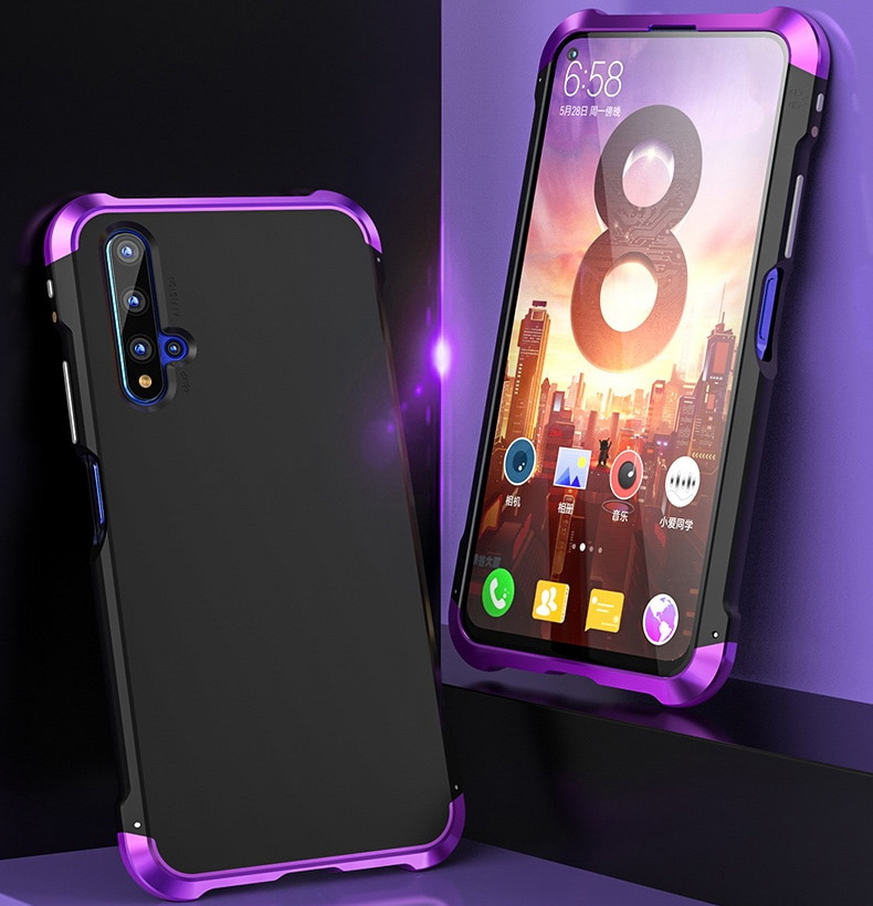 เคส Huawei Nova 5T #เคสฝาหลังกรอบโลหะบนล่างกันกระแทก + ฝาครอบหลังพลาสติก Shockproof Metal Frame + PC Cover Phone Case with Buckle