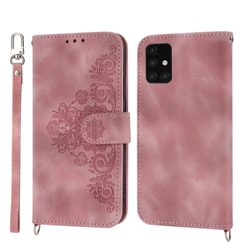 เคส Samsung Galaxy A23 4G#เคสฝาพับหนัง PU ลายดอกไม้แบบกระเป๋าสตางค์มีสายคล้อง สายสะพาย สไตล์เรโทร