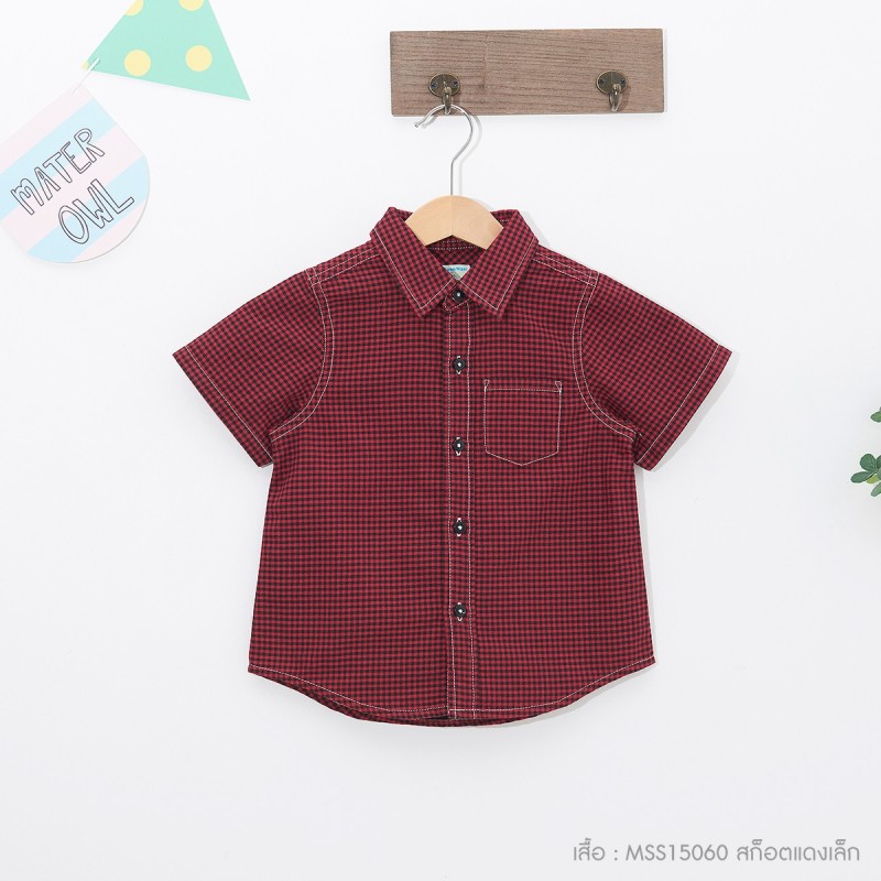 เสื้อเชิ้ต ลายสก็อต สีแดง สำหรับเด็ก