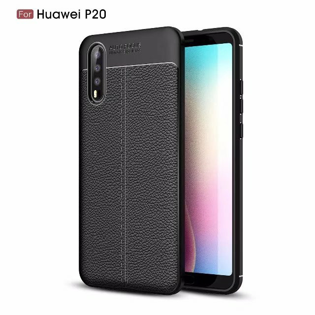 Case Huawei P20 5.8นิ้ว #เคสฝาหลัง TPU นิ่มลายหนัง PU ผิวลิ้นจี่ช่วยป้องกันลายนิ้วมือและกันลื่น