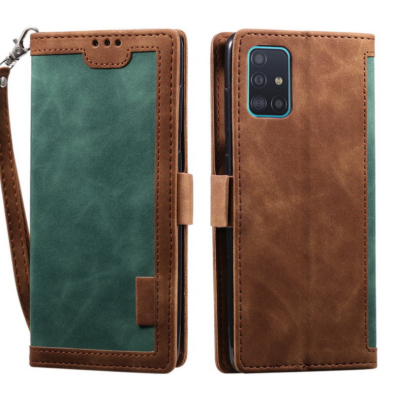 Case Samsung Galaxy A52 / A52 5G / A52s 5G#เคสฝาพับหนัง PU สีทูโทนมีที่เสียบการ์ด สายคล้องมือ Card Slots Luxury Flip Stand Leather Wallet Cover