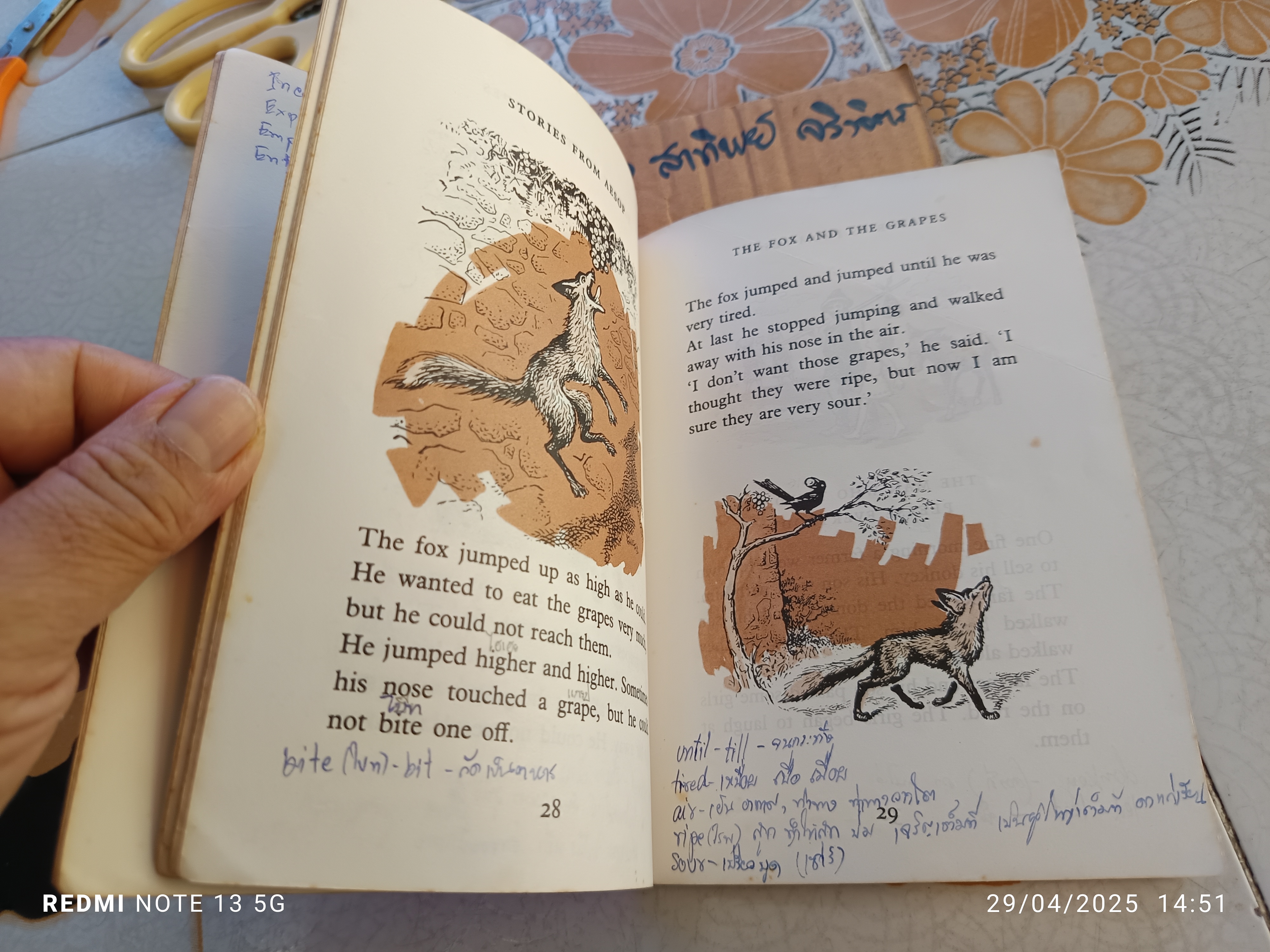 Stories from Aesop , grade one Oxford English picture readers Colour edition. 8th impression 1982. (มีรอยเขียนจากการแปล/เยอะมาก)