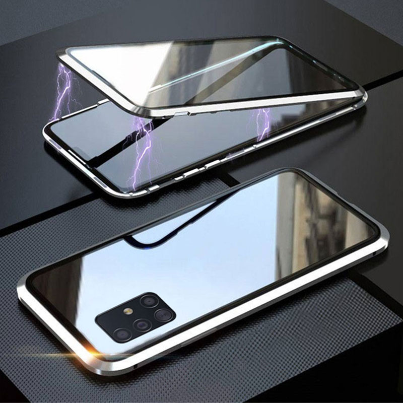 Case Samsung Galaxy A51 #เคสฝาครอบกระจกขอบโลหะดูดซับแม่เหล็ก Fully Protection Magnetic Adsorption Glass Metal Phone Protective