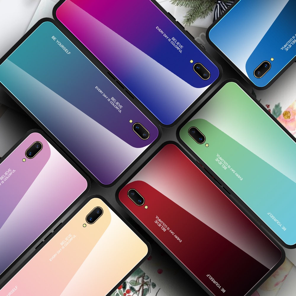 Case vivo V11 / V11 Pro #เคสฝาหลัง Gradient Color Glass + PC + TPU Hybrid Case