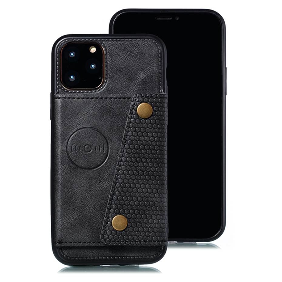 Case iPhone 11 6.1 inch #เคสฝาหลัง TPU เคลือบหนัง PU มีที่เก็บบัตร PU Leather Coated TPU Card Holder Magnetic Kickstand