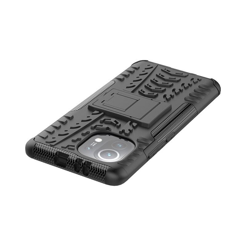 Case Xiaomi Mi 11 #เคสฝาหลังกันลื่น Cool Tyre Pattern Kickstand (PC + TPU)