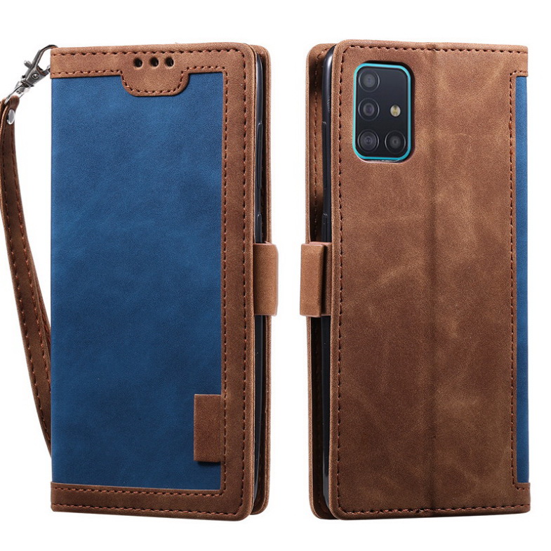Case Samsung Galaxy A52 / A52 5G / A52s 5G#เคสฝาพับหนัง PU สีทูโทนมีที่เสียบการ์ด สายคล้องมือ Card Slots Luxury Flip Stand Leather Wallet Cover